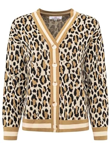 Zwillingsherz Strickjacke Damen – Strick-Cardigan mit Leopardenmuster – warme Strickjacke Damen Schwarz – Leo Jacke Damen, Strickjacke Damen Kurz Damen Strickjacken Größe L/XL von Zwillingsherz