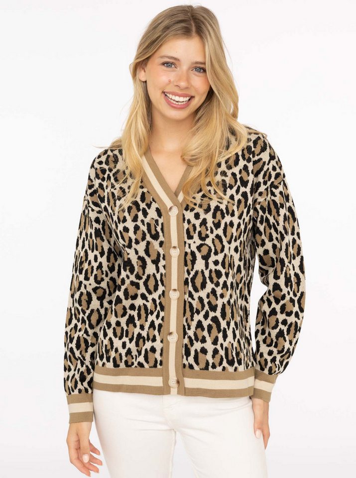 Zwillingsherz Strickjacke "Leo Streifen" mit Knöpfen, Leomuster und Streifenbündchen von Zwillingsherz