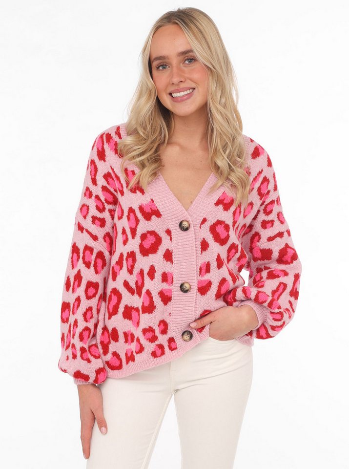 Zwillingsherz Strickjacke "Big Leo" One Size, Animal-Muster, Langarm, Knöpfe, tiefer V-Ausschnitt von Zwillingsherz