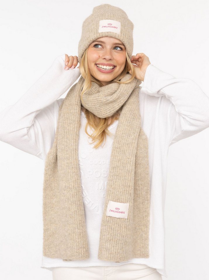 Zwillingsherz Strickmütze "Zwillingsherz Patch" gerippt, mit Wolle und Umschlag, mit Patch von Zwillingsherz