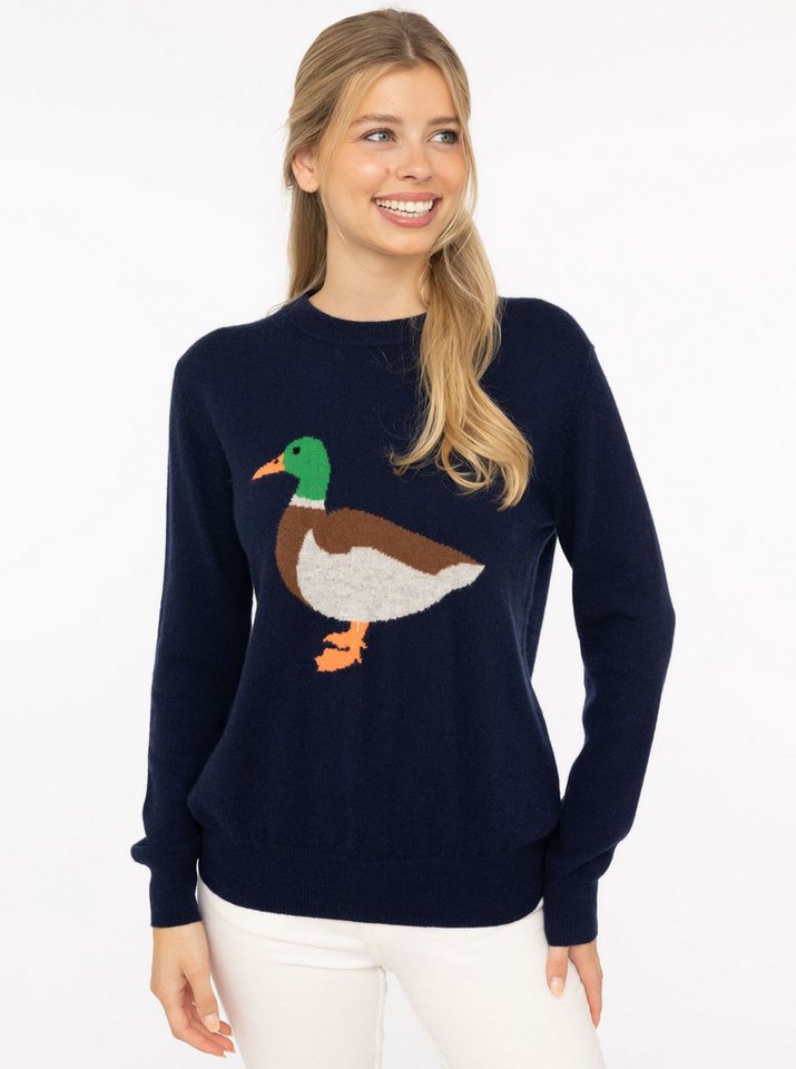 Zwillingsherz Strickpullover Duck Rundhals,aus reinem Kaschmir mit großer Ente von Zwillingsherz