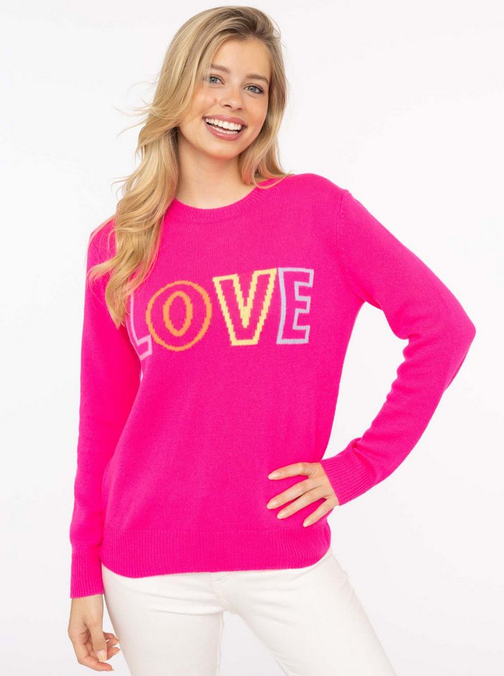 Zwillingsherz Strickpullover "LOVE" wording Rundhals, mit LOVE Aufschrift in Neonfarbe von Zwillingsherz