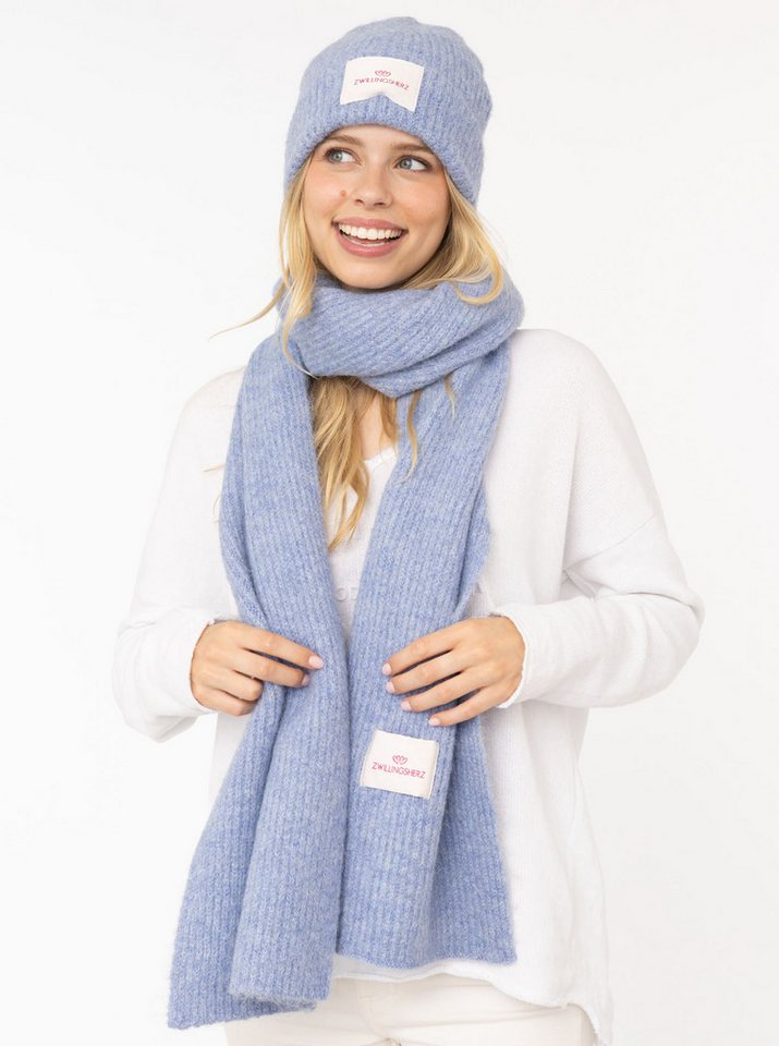 Zwillingsherz Strickschal "Zwillingsherz Patch", gerippt, mit Wolle und Patch von Zwillingsherz