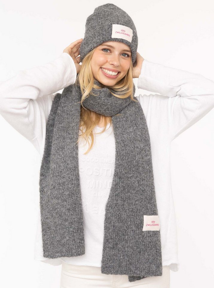 Zwillingsherz Strickschal "Zwillingsherz Patch", gerippt, mit Wolle und Patch von Zwillingsherz