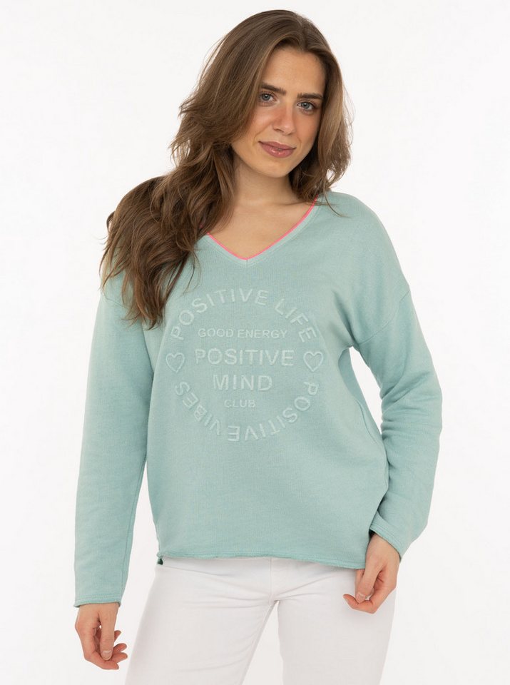Zwillingsherz Sweatshirt Positive Mind mit Kontrastnaht in Neonfarbe von Zwillingsherz