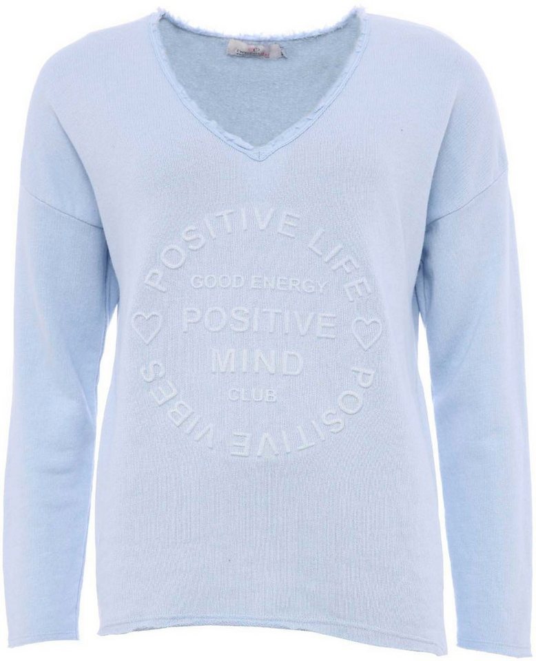 Zwillingsherz Sweatshirt "Positive Mind" ausgefranster V-Ausschnitt, Used Look, Langarm, Schriftzug von Zwillingsherz