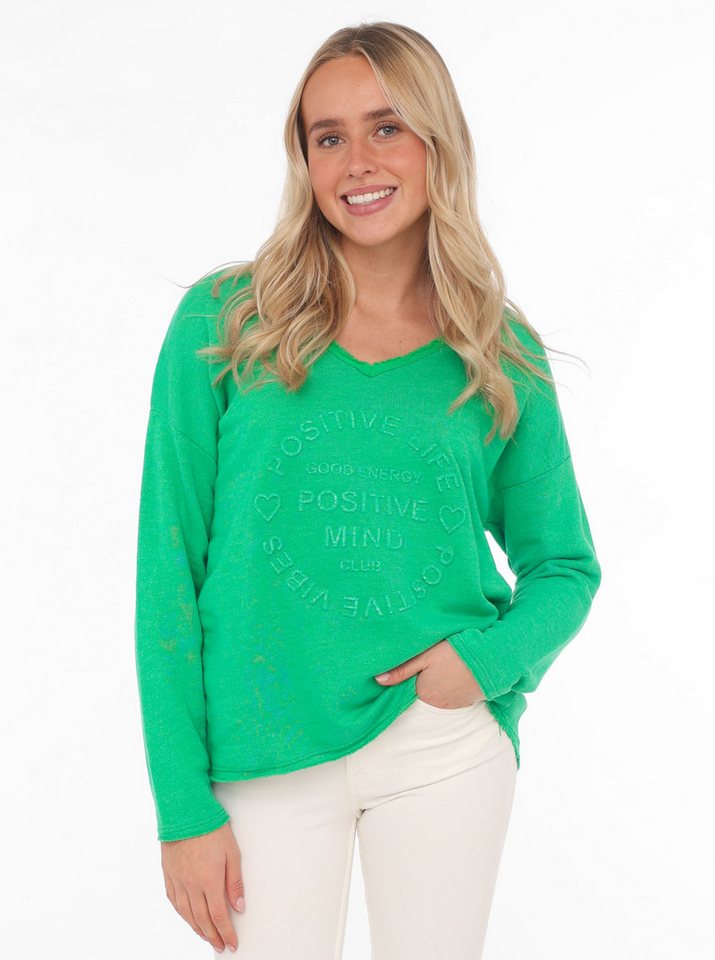 Zwillingsherz Sweatshirt "Positive Mind" Mit V-Ausschnitt im Used Look und Stempeldruck Zwillingsherz Sweatshirt "Positive Mind" Mit V-Ausschnitt im Used Look und Stempeldruck von Zwillingsherz