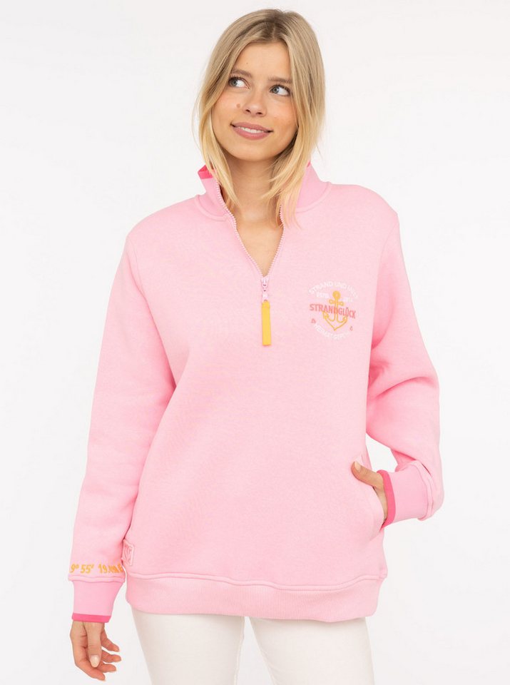 Zwillingsherz Troyer "Strandglück" mit Stehkragen, Ankerstickerei, Eingriffstaschen, Langarm von Zwillingsherz