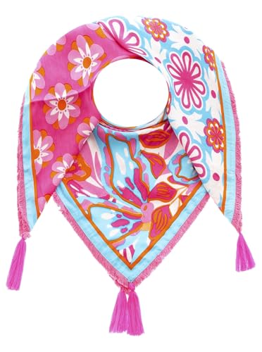 Zwillingsherz Viereckstuch aus nachhaltiger 100% Bio Bambusviskose Organic Freizeitschal Viereck Schal Halstuch Tasseln - Frühlingsschal Sommerschal Stola Frauen Damen Flower Blumen von Zwillingsherz