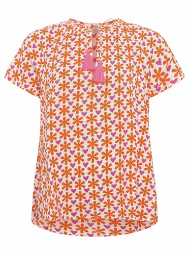 Zwillingsherz Viskose Bluse für Damen Frauen Mädchen - Hochwertiges Kurzarm Oberteil Top Shirt Hemd - Kordel mit Tasseln Blumen - Frühling Sommer von Zwillingsherz