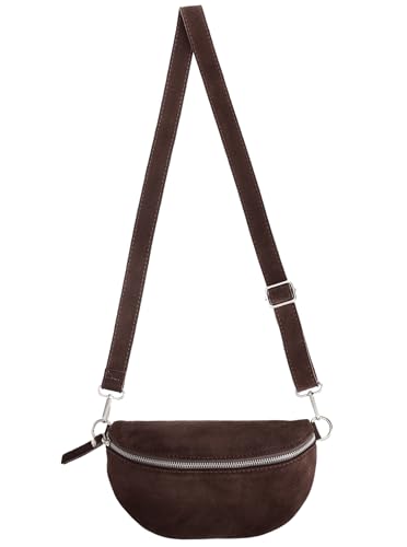 Zwillingsherz Wildleder Bauchtasche mit Reißverschluss - Hochwertige Handtasche Umhängetasche Damen – Crossbag klein elegant - Schultertasche Minibag von Zwillingsherz