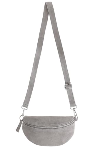 Zwillingsherz Wildleder Bauchtasche mit Reißverschluss - Hochwertige Handtasche Umhängetasche Damen – Crossbag klein elegant - Schultertasche Minibag von Zwillingsherz