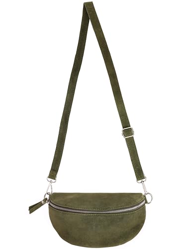 Zwillingsherz Wildleder Bauchtasche mit Reißverschluss - Hochwertige Handtasche Umhängetasche Damen – Crossbag klein elegant - Schultertasche Minibag von Zwillingsherz