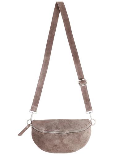 Zwillingsherz Wildleder Bauchtasche mit Reißverschluss - Hochwertige Handtasche Umhängetasche Damen – Crossbag klein elegant - Schultertasche Minibag von Zwillingsherz