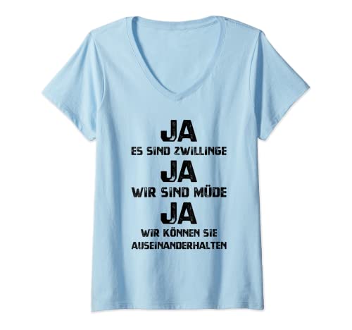 Damen Mutter von Zwillingen Mama Papa von Zwillingen Zwillingsmama T-Shirt mit V-Ausschnitt von Zwillingspapa & Vater von Zwillingen Geschenk