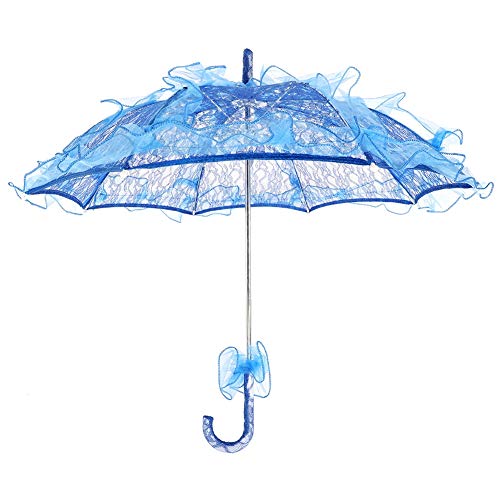 Braut Spitze Regenschirm, Elegante Spitze Bestickte Hochzeit Braut Regenschirm Sonnenschirm, Mini Vintage Romantische Dame Kostüm Zubehör für Hochzeiten Tanzen Fotografie Prop(Blau) von Zwinner