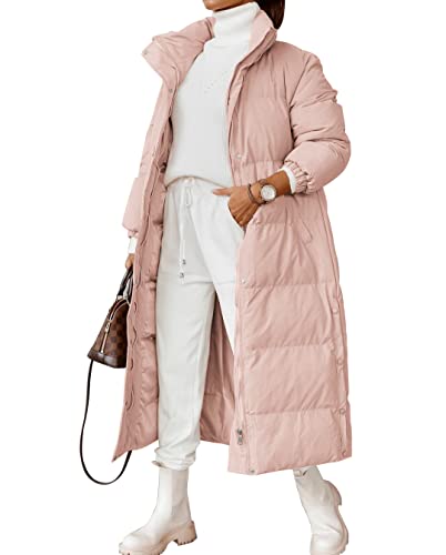 Zwurew Damen Lang Steppmantel Maxi Länge Winter Verdickte Pufferjacke Baggy Zip Down Outwear, rose, X-Large von Zwurew