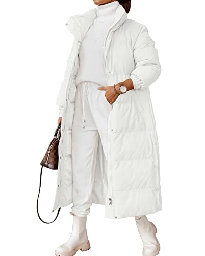 Zwurew Damen gesteppte leichte Pufferjacke verdickte lange Wintermäntel Reißverschluss Baggy Down Oberbekleidung, Weiss/opulenter Garten, XL von Zwurew