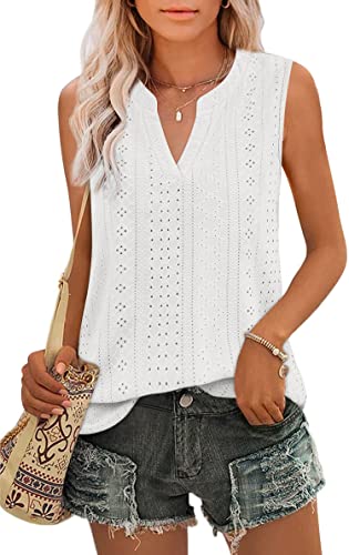 Zwurew Tanktop für Damen, lockere Passform, ärmellos, V-Ausschnitt, elegant, lässig, mit Ösen, Sommer, fließendes Cami-Shirts, Bluse, V Weiß, Groß von Zwurew