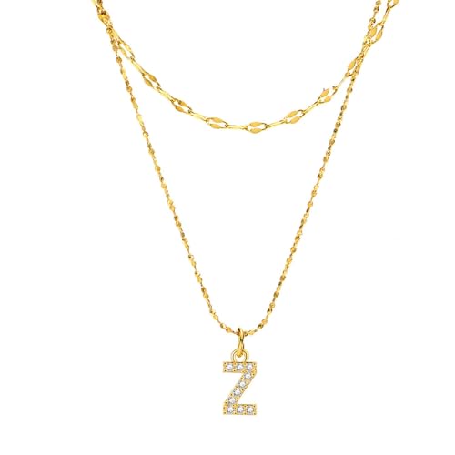 Halskette Edelstahl Halskette mit 26 Buchstaben Halskette Zirkonia Halskette mit mehrschichtigem Anhänger geeignet als Schmuckgeschenk Kompatibel mit Frauen Halsketten Damen, O von Zxarunas