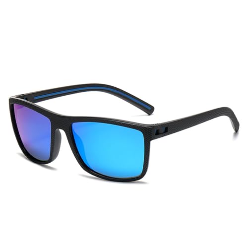 Zxarunas Bunte rechteckige Sonnenbrille, polarisierte Sport-Sonnenbrille, Retro-Brille mit Federdraht, geeignet for Radfahren und Reisen(Black+blue) von Zxarunas