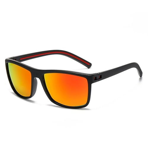 Zxarunas Bunte rechteckige Sonnenbrille, polarisierte Sport-Sonnenbrille, Retro-Brille mit Federdraht, geeignet for Radfahren und Reisen(Black+red) von Zxarunas