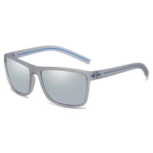 Zxarunas Bunte rechteckige Sonnenbrille, polarisierte Sport-Sonnenbrille, Retro-Brille mit Federdraht, geeignet for Radfahren und Reisen(Transparent gray+silver) von Zxarunas