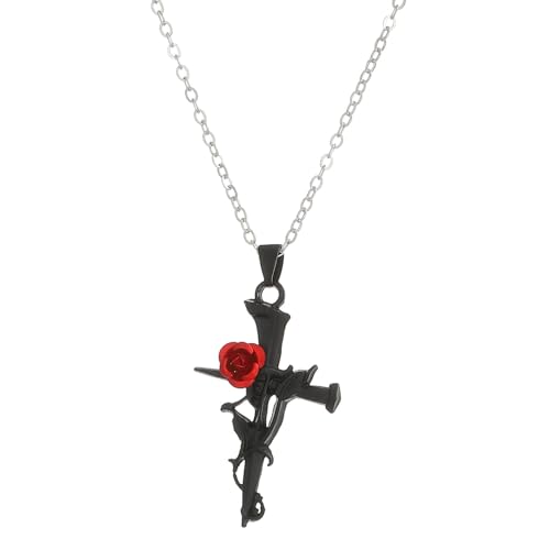 Zxarunas Halskette Gothic Lange Halskette Anhänger Schlüsselbein Kette Rose Wicklung Kreuz Halskette Geeignet for Damen Exquisite Schmuck Geschenke Halskette Damen(Svart) von Zxarunas
