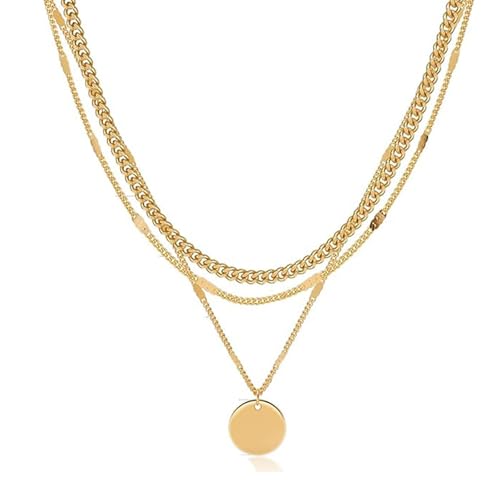 Zxarunas Halskette Modische dreilagige Damenhalskette mit einfachem, gedrehtem Kreisanhänger, geeignet als Schmuckgeschenk Compatible with Frauen, Gold/Silber Halskette Damen(Style1) von Zxarunas