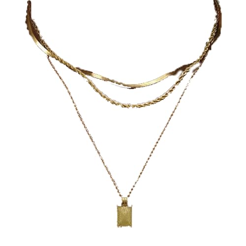 Zxarunas Halskette Modische dreilagige Damenhalskette mit einfachem, gedrehtem Kreisanhänger, geeignet als Schmuckgeschenk Compatible with Frauen, Gold/Silber Halskette Damen(Style2) von Zxarunas