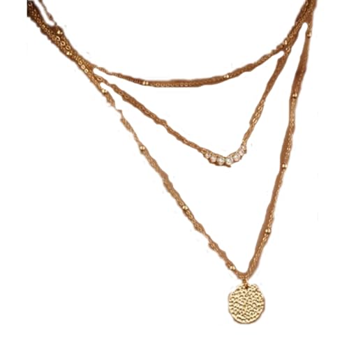 Zxarunas Halskette Modische dreilagige Damenhalskette mit einfachem, gedrehtem Kreisanhänger, geeignet als Schmuckgeschenk Compatible with Frauen, Gold/Silber Halskette Damen(Style4) von Zxarunas