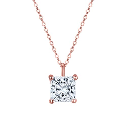 Zxarunas Halskette Rechteckige Anhängerkette S925 Sterling Silber Schlüsselbeinkette mit eingelegter Zirkonkette Geeignet als Geschenk for Frauen Halskette Damen(Rose gold) von Zxarunas