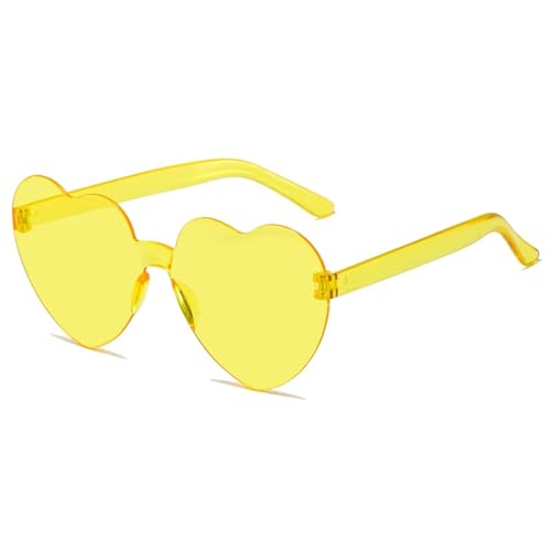 Zxarunas Herzförmige Sonnenbrille, geleefarbene rahmenlose einteilige Sonnenbrille, schillernde Farbbrille, geeignet for Partys und Bankette(Light yellow) von Zxarunas