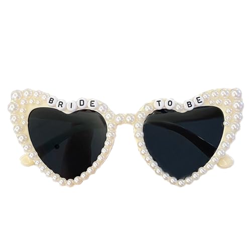 Zxarunas Herzförmige Sonnenbrille mit Buchstaben und Perlenverzierung, Brautsonnenbrille, geeignet for Hochzeitsfeiern und Feiern(Beige+Gray) von Zxarunas