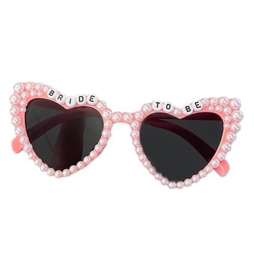 Zxarunas Herzförmige Sonnenbrille mit Buchstaben und Perlenverzierung, Brautsonnenbrille, geeignet for Hochzeitsfeiern und Feiern(Pink+Gray) von Zxarunas