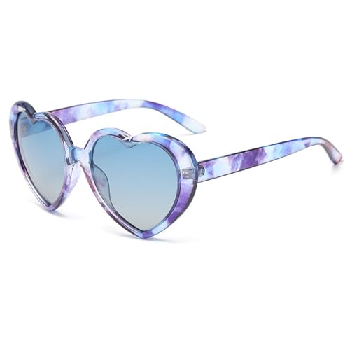 Zxarunas Herzförmige polarisierte Sonnenbrille, verträumte Persönlichkeitssonnenbrille, geeignet als modisches Geschenk for Verwandte und Freunde(Blue floral+blue) von Zxarunas