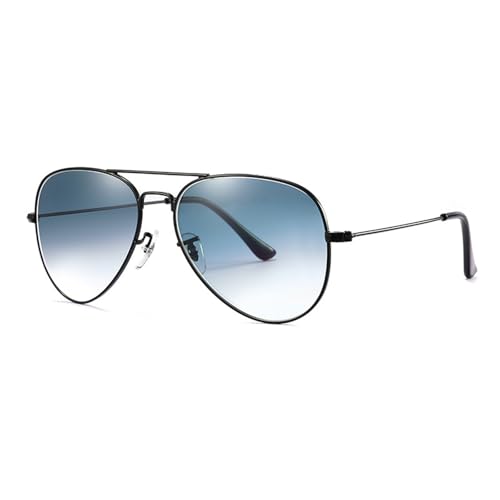 Zxarunas Klassische polarisierte Sonnenbrille mit Metallrahmen, Glaslinsen, UV400-Schutz, geeignet for Autofahren, Angeln und als Sonnenschutz(Black+Gradual Blue) von Zxarunas