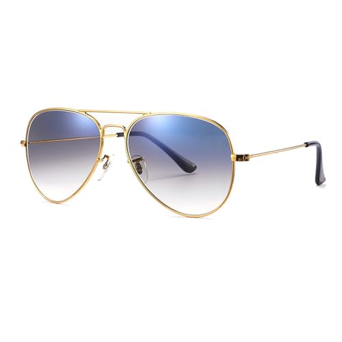 Zxarunas Klassische polarisierte Sonnenbrille mit Metallrahmen, Glaslinsen, UV400-Schutz, geeignet for Autofahren, Angeln und als Sonnenschutz(Gold+Gradual Blue) von Zxarunas