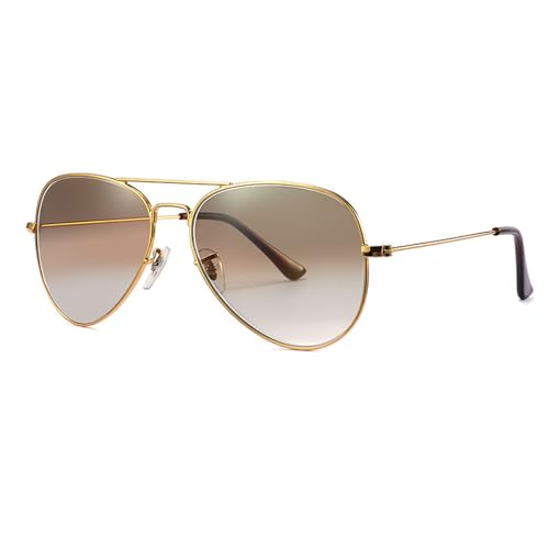 Zxarunas Klassische polarisierte Sonnenbrille mit Metallrahmen, Glaslinsen, UV400-Schutz, geeignet for Autofahren, Angeln und als Sonnenschutz(Gold+Gradual Brown) von Zxarunas