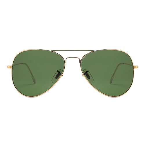Zxarunas Klassische polarisierte Sonnenbrille mit Metallrahmen, Glaslinsen, UV400-Schutz, geeignet for Autofahren, Angeln und als Sonnenschutz(Gold+Green) von Zxarunas