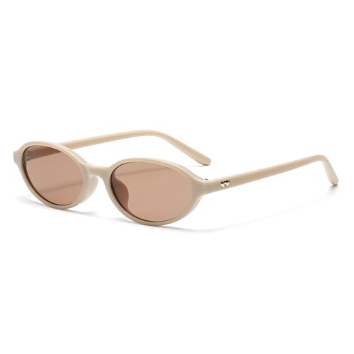 Zxarunas Ovale Retro-Sonnenbrillen. Klassische Sonnenbrillen mit kleinem Rahmendesign können als exquisite Geschenke for Verwandte und Freunde verschenkt werden.(Beige+brown) von Zxarunas