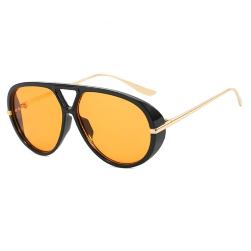 Zxarunas Runde Retro-Sonnenbrille mit großem Rahmen und dicker Umrandung, Froschspiegel, UV-Schutz, geeignet for Straßenfotografie und Modenschauen(Black+Orange) von Zxarunas