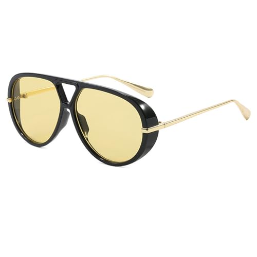 Zxarunas Runde Retro-Sonnenbrille mit großem Rahmen und dicker Umrandung, Froschspiegel, UV-Schutz, geeignet for Straßenfotografie und Modenschauen(Black+Yellow) von Zxarunas