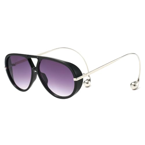 Zxarunas Runde Retro-Sonnenbrille mit großem Rahmen und dicker Umrandung, Froschspiegel, UV-Schutz, geeignet for Straßenfotografie und Modenschauen(Black+double gray) von Zxarunas