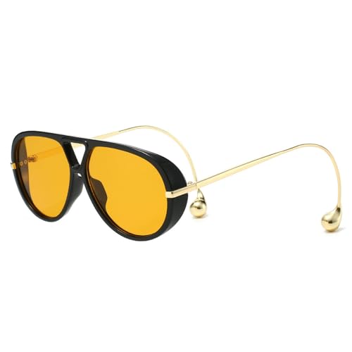 Zxarunas Runde Retro-Sonnenbrille mit großem Rahmen und dicker Umrandung, Froschspiegel, UV-Schutz, geeignet for Straßenfotografie und Modenschauen(Black+orange) von Zxarunas