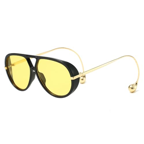 Zxarunas Runde Retro-Sonnenbrille mit großem Rahmen und dicker Umrandung, Froschspiegel, UV-Schutz, geeignet for Straßenfotografie und Modenschauen(Black+yellow) von Zxarunas