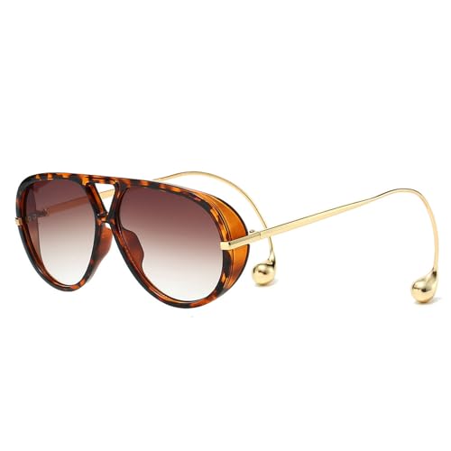 Zxarunas Runde Retro-Sonnenbrille mit großem Rahmen und dicker Umrandung, Froschspiegel, UV-Schutz, geeignet for Straßenfotografie und Modenschauen(Leopard print+tea white) von Zxarunas