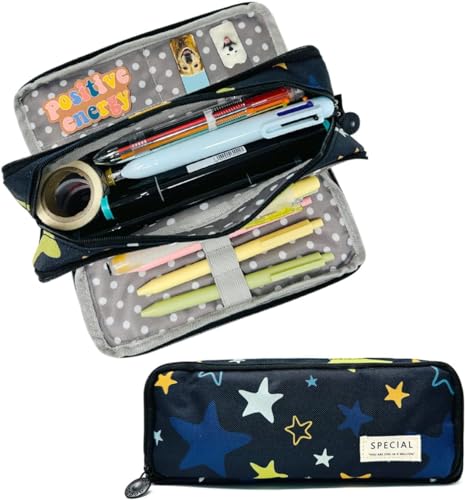 Zxarunas federtasche Ästhetische Leinwand-Bleistifttasche, große Kapazität, Federmäppchen mit 3 Fächern, für Schreibwaren, Stifte, rosa und Schwarze Beutel mäppchen von Zxarunas