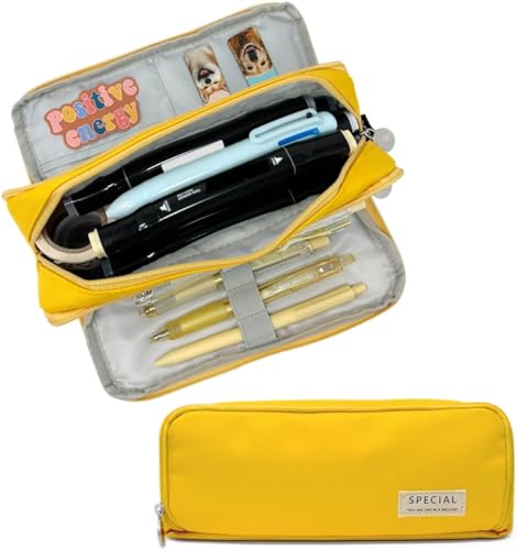 Zxarunas federtasche Ästhetische Leinwand-Bleistifttasche, große Kapazität, Federmäppchen mit 3 Fächern, für Schreibwaren, Stifte, rosa und Schwarze Beutel mäppchen von Zxarunas