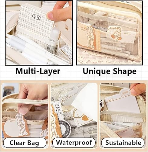 Zxarunas federtasche Großes Fassungsvermögen, transparent, niedliches Federmäppchen, Federmäppchen-Halter, Aufbewahrungstasche, mehrschichtig, schöne Federmäppchen (Bleistiftetui + Clip) mäppchen von Zxarunas